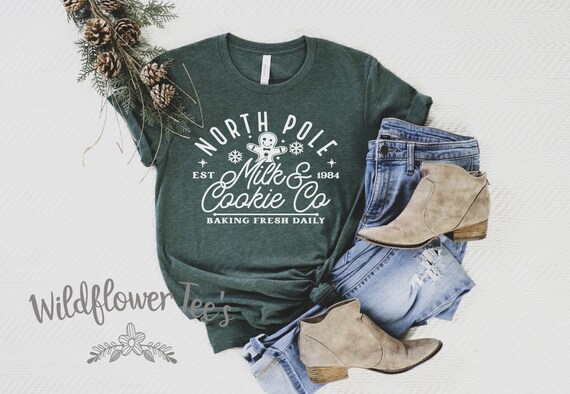 Women's NORTH POLE Milk & Cookie Co Limited Time Cute Funny Winter Holiday Christmas Tee T-Shirt Graphic Tee Plus Size 3XL 4XL Avail