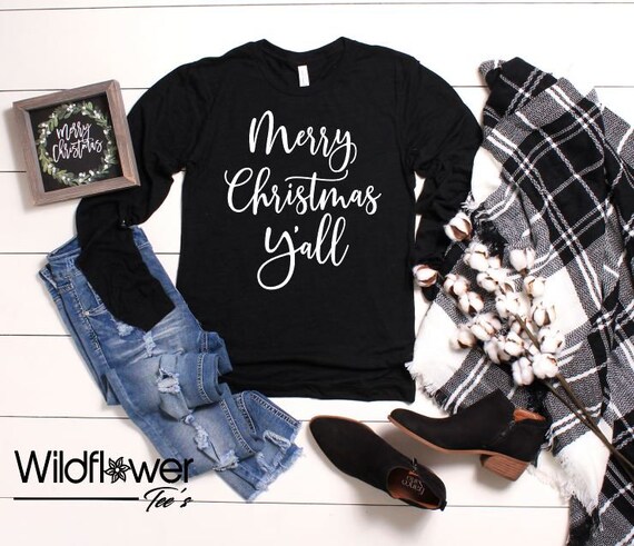 Women's Merry Christmas Y'all Limited Time Cute Funny Winter Holiday Christmas Tee T-Shirt Graphic Tee Long Sleeve Plus Size