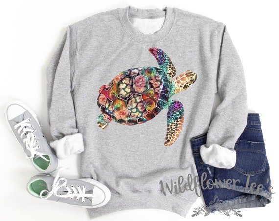 Women's Watercolor SEA TURTLE Aquamarine Biology College Gift Cozy Comfy Sweatshirt Plus Sizes Avail up to 5XL