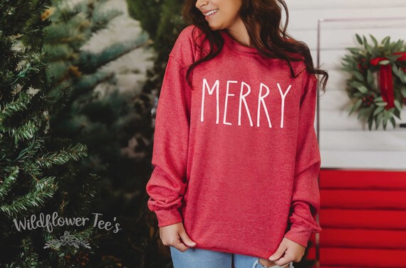 Women's MERRY Sweatshirt Cozy Comfy Christmas Sweatshirt Fleece Country Chic Winter Plus Sizes Avail up to 3XL