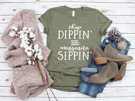 Women's CHIP DIPPIN' and MARGARITA Sippin' Tee T-Shirt Funny Humor Graphic Tee Plus Size