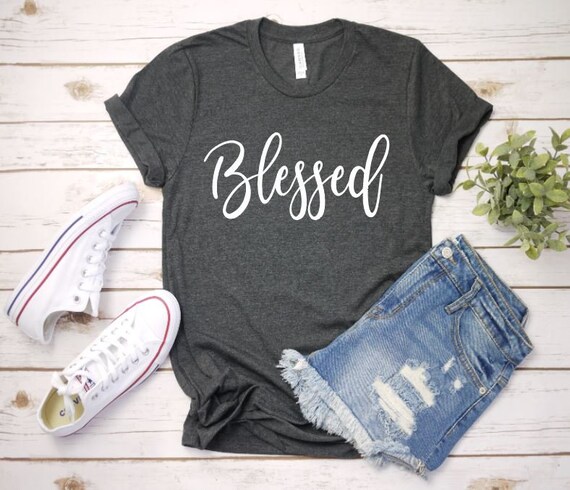 Women's BLESSED Inspirational Faith Religious Christian Tee T-Shirt Graphic Tee Plus Size 3X 3XL 4X 4XL 5X 5XL Avail