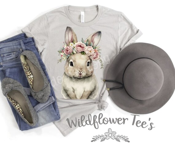Women's Easter WATERCOLOR BUNNY Limited Time Cute Holiday Easter Spring Tee T-Shirt Graphic Tee Plus Size Avail in 3XL 4XL