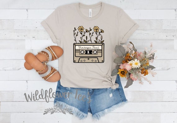 Women's VINTAGE SOUL Casette Tape Old School Old Soul Hippie Tee T-Shirt Retro Antique Graphic Tee Plus Size 3X 4X 3XL 4XL Available