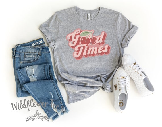 Women's RETRO Cherries GOOD TIMES Cherry Festival Fun Graphic Tee T-shirt Plus Size 3XL 4XL 5XL Available