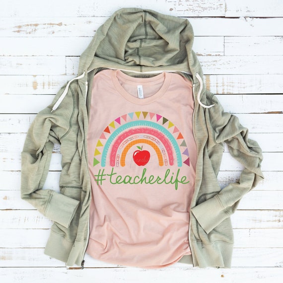 Women's TEACHER LIFE Teacher Gift Teach Rainbow Tee T-Shirt Graphic Tee Plus Sizes Avail up to 4XL