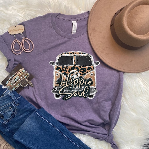 Women's HIPPIE SOUL Hippie leopard peace Tee T-Shirt Funny Flower Power Groovy Graphic Tee Plus Size 3X 4X 3XL 4XL Available