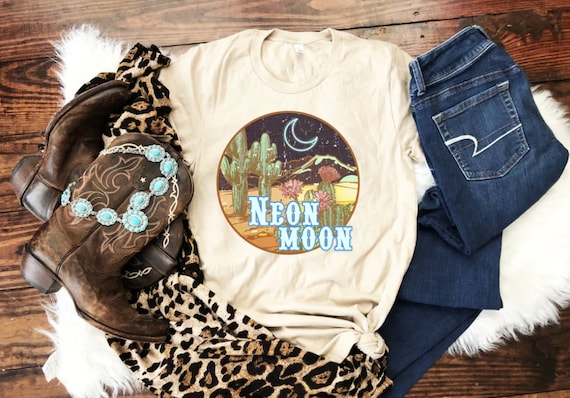 Women's NEON MOON Road Trip Rodeo Summer Fun Old School Country Music Graphic Tee T-Shirt Plus Size Tee t-shirts avail to 4X 4XL