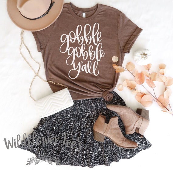 Women's GOBBLE GOBBLE Y'ALL Limited Cute Funny Turkey Fall Autumn Thanksgiving Seasonal Tee T-Shirt Graphic Tee Plus Sizes up to 4XL Avail