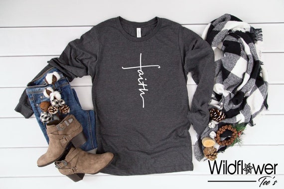 Women's FAITH Inspirational Faith Religious Christian Tee T-Shirt Graphic Tee Plus Size Long Sleeve