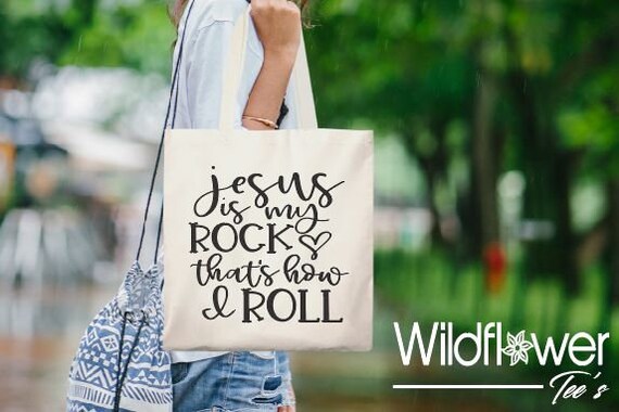 Tote Bag JESUS is MY ROCK Tote Bag, Religious, Christian, Faith, Bible Study, Jesus, Mom Life, Gift Bag