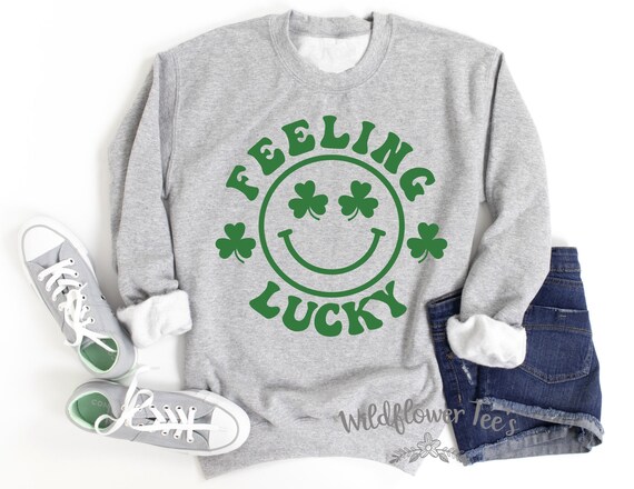 Women's Cute FEELING LUCKY Cozy Comfy St Patty's Day Sweatshirt Fleece Chic Winter Plus Sizes Avail up to 4XL 5XL