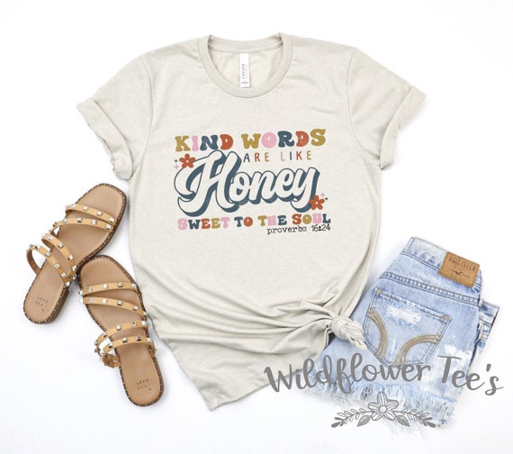 Women's Retro KIND WORDS Are Like HONEY Sweet To The Soul Proverbs Faith Bible Christian Worship Graphic Tee T-shirt Plus Sizes up to 4X 4XL