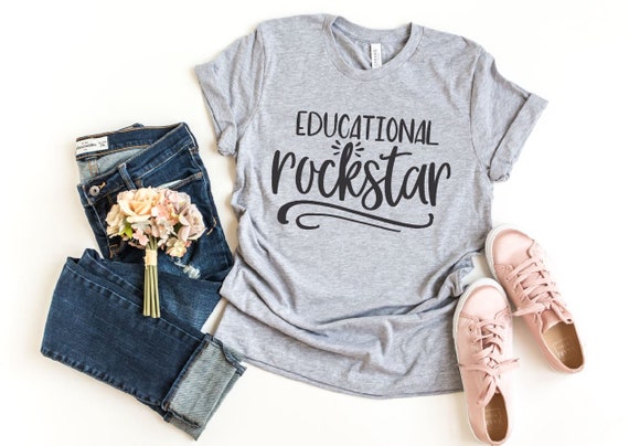 Women's EDUCATIONAL ROCKSTAR Teacher Gift Tee T-Shirt Graphic Tee Plus Size Avail  S - 5XL