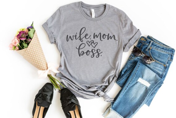 Women's WIFE MOM BOSS Mom Wife Tee T-Shirt Funny Humor Graphic Tee Plus Size Available in 3X 3XL 4X 4XL