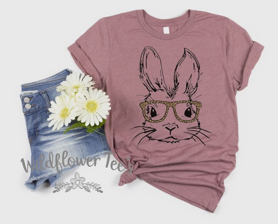 Women's Easter BUNNY with Leopard Glasses Limited Time Cute Holiday EASTER Spring Tee T-Shirt Graphic Tee Plus Size Avail in 3X 3XL 4X 4XL