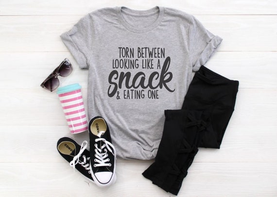 Women's Torn Between Looking Like A SNACK & Eating One  WORK OUT Gym Diet Tee T-Shirt Graphic Tee Plus Size 3X 3XL 4X 4XL