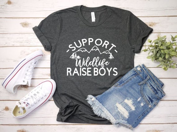Women's Cute SUPPORT Wildlife RAISE BOYS Mom Life Tee T-Shirt Graphic Tee Plus Size 3X 4X 5X Avail