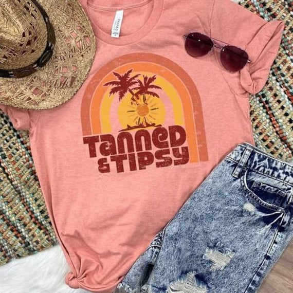 Women's TANNED AND TIPSY Cute Summer Lake River life bum Tee T-Shirt Graphic Tee Plus Size Available in 3X 3XL 4X 4XL