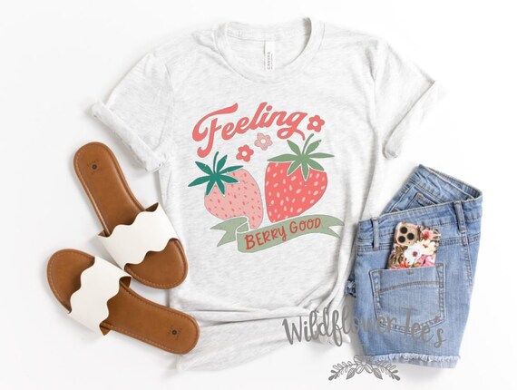 Women's FEELING BERRY GOOD Strawberry Strawberries Festival Tee T-Shirt Cute Graphic Tee Plus Size Tee t-shirts avail S-4XL 3X 3XL 4X 4XL