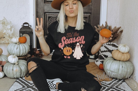 Women's TIS THE SEASON Halloween Sweatshirt Fleece Trendy Boho Chic Fall  plus sizes avail up to 4XL
