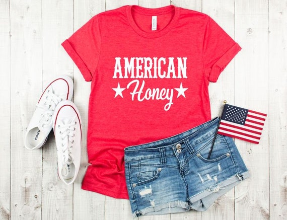 Women's AMERICAN HONEY Tee T-Shirt 4th Fourth of July Country Fireworks Graphic Tee Plus Size Tee t-shirts avail S-4XL 3X 3XL 4X 4XL