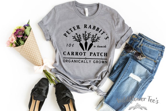 Women's PETER RABBIT'S CARROT Patch Limited Cute Holiday Easter Bunny Spring Graphic Tee Plus Size Avail up to 4X 4XL