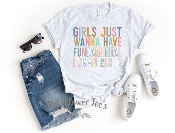 Women's Girls JUST WANNA HAVE FUNdamental Rights Tee T-Shirt Feminist Graphic Tee Plus Size 3X 4X 3XL 4XL Available