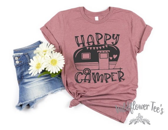Women's HAPPY CAMPER Vintage Trailer Camper Tee T-Shirt Graphic Tee Plus Size Available in 3X 3XL 4X 4XL