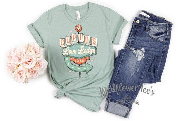 Women's Valentine's Day CUPIDS LOVE LODGE Limited Time Cute Holiday Graphic Tee T-shirt Plus Size Avail in 3X 3XL 4X 4XL