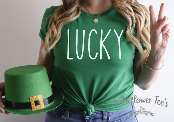 Women's St Patty's Day LUCKY Limited Time Cute Holiday Tee T-Shirt Graphic Tee Plus Size Avail in 3X 3XL 4X 4XL