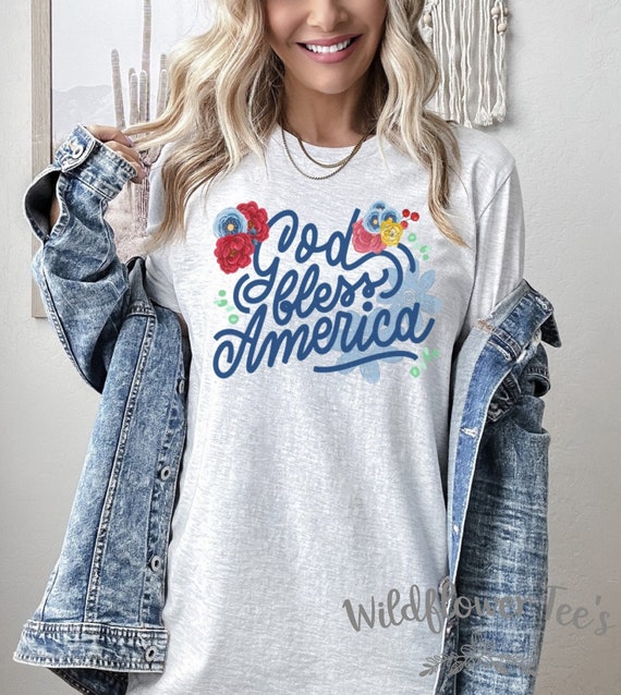 Women's GOD BLESS AMERICA Patriotic 4th Fourth of July Fireworks Graphic Tee T-shirt Plus Size avail 3X 3XL 4X 4XL