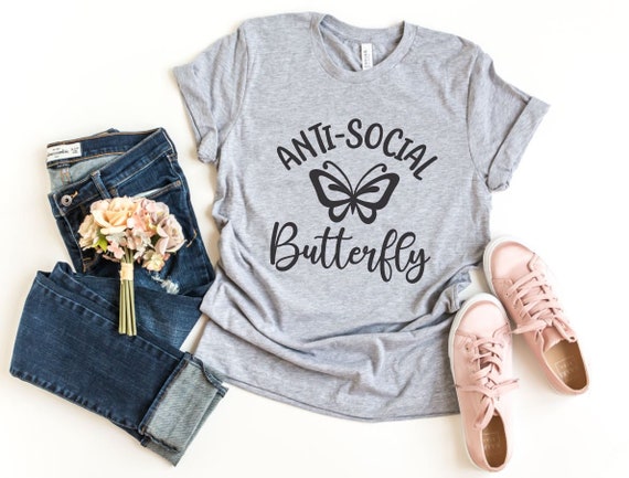 Women's ANTI SOCIAL BUTTERFLY Tee T-Shirt Funny Humor Mom Graphic Tee Plus Size 3X 3XL 4X 4XL 5X 5XL