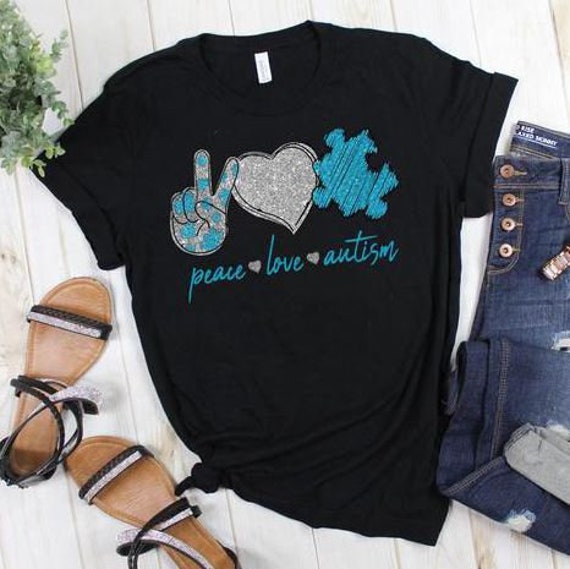 Women's PEACE LOVE AUTISM Tee T-Shirt Autism Awareness Graphic Tee Plus Size 3X 4X 3XL 4XL 5X 5XL Available