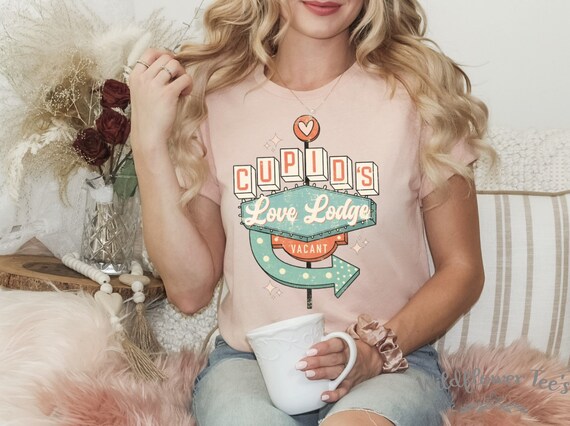 Women's Valentine's Day CUPIDS LOVE LODGE Limited Time Cute Holiday Graphic Tee T-shirt Plus Size Avail in 3X 3XL 4X 4XL