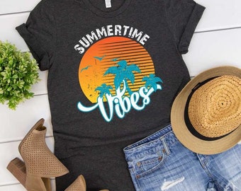 Women's SUMMERTIME VIBES Cute Summer Tee T-Shirt Graphic Tee Plus Size Available in 3X 3XL 4X 4XL 5X 5XL