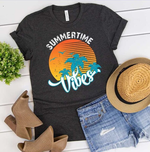 Women's SUMMERTIME VIBES Cute Summer Tee T-Shirt Graphic Tee Plus Size Available in 3X 3XL 4X 4XL 5X 5XL