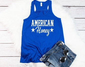 Women's AMERICAN HONEY Tank 4th Of July Fireworks Summer Rodeo Concert Country Music Festival
