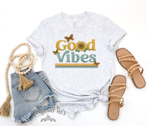 Women's GOOD VIBES Positivity Happy Affirmation Retro Hippie Kindness Peace Tee T-Shirt Graphic Tee Plus Size AVAIL 3X 3XL 4X 4XL