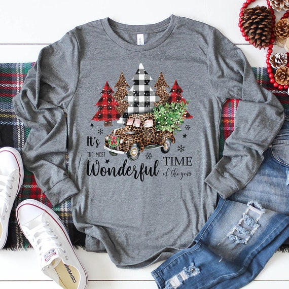 Women's It's The MOST WONDERFUL TIME Of The Year Limited Winter Holiday Christmas Tee T-Shirt Graphic Tee Long Sleeve Plus Size up to 3XL