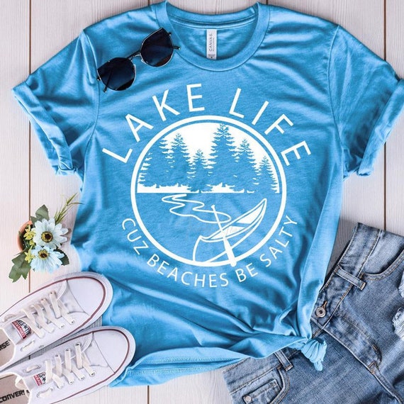 Women's LAKE LIFE Cuz Beaches Be Salty Tee T-Shirt Graphic Tee Plus Size 3X 3XL 4X 4XL Avail