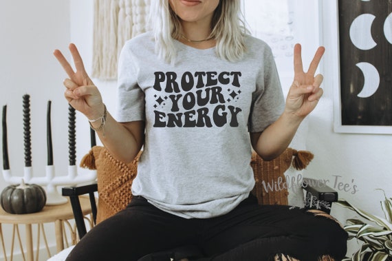 Women's PROTECT YOUR ENERGY Inspirational Manifestation Crystals Hippie Graphic Tee T-Shirt Plus Sizes Avail 3XL 4XL 5XL