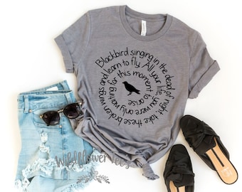 Women's BLACKBIRD Lyrics Rock & Roll Old School Old Soul Hippie Tee T-Shirt Retro Graphic Plus to 4XL