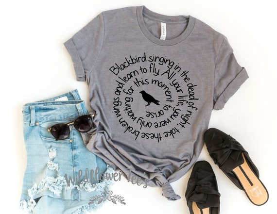 Women's BLACKBIRD Lyrics Rock & Roll Old School Old Soul Hippie Tee T-Shirt Retro Graphic Plus to 4XL