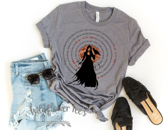 Women's WITCHY WOMAN Rock & Roll lyrics Old School Old Soul Hippie Boho Chic Retro HALLOWEEN Witch Graphic Tee T-Shirt up to 4XL