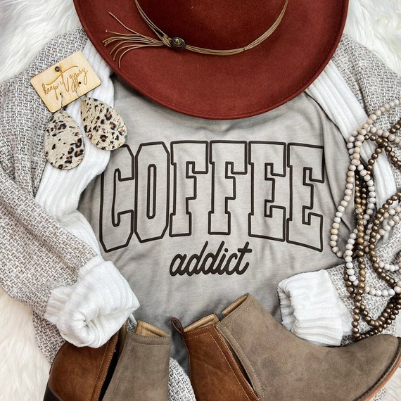 Women's COFFEE ADDICT 3D/PUFF Graphic Tee T-Shirt Plus Size Tee t-shirts avail S-4XL 3X 3XL 4X 4XL