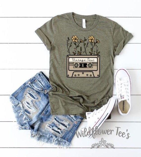 Women's VINTAGE SOUL Casette Tape Old School Old Soul Hippie Tee T-Shirt Retro Antique Graphic Tee Plus Size 3X 4X 3XL 4XL Available
