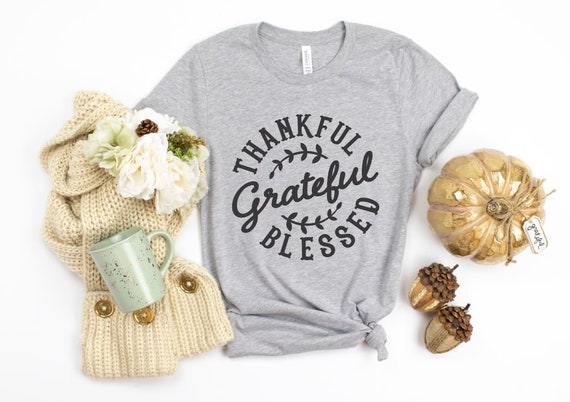 Women's GRATEFUL THANKFUL BLESSED Limited Time Cute Fall Autumn Seasonal Tee T-Shirt Graphic Tee Plus Sizes 3XL 4XL 5XL Avail