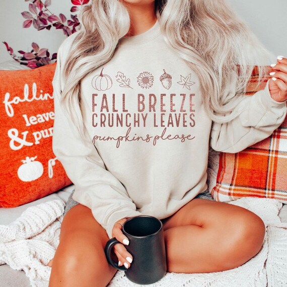 Women's FALL BREEZE CRUNCHY LEAVEs Cute Cozy Comfy Fall Sweatshirt Fleece Trendy Boho Chic Winter plus sizes avail up to 4XL
