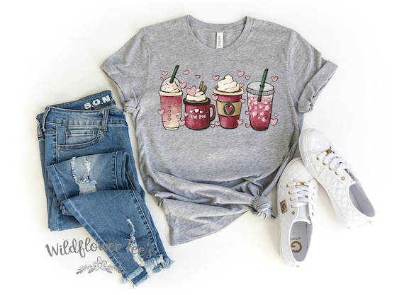 Women's VALENTINE'S DAY LATTES Coffee Limited Time Cute Holiday Tee T-Shirt Graphic Tee Plus Size Avail in 3X 3XL 4X 4XL 5X 5XL